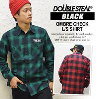 {^ ubN Vc DOUBLE STEAL BLACK _uXeB[ Iu`FbN OMBRE CHECK SHIRT Y