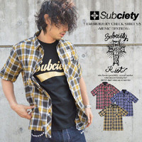 `FbN  Vc SUBCIETY TuTGeB  EMBROIDERY CHECK SHIRT -MUSIC DESTROY- Y