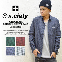 uh  Vc SUBCIETY TuTGeB `FbN GINGHAM CHECK SHIRT L -Conductor- Y